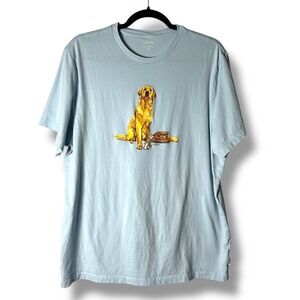 J.Crew Mens Sz XL T-Shirt Blue Golden Retriever Dog Baseball Graphic Preppy Tee